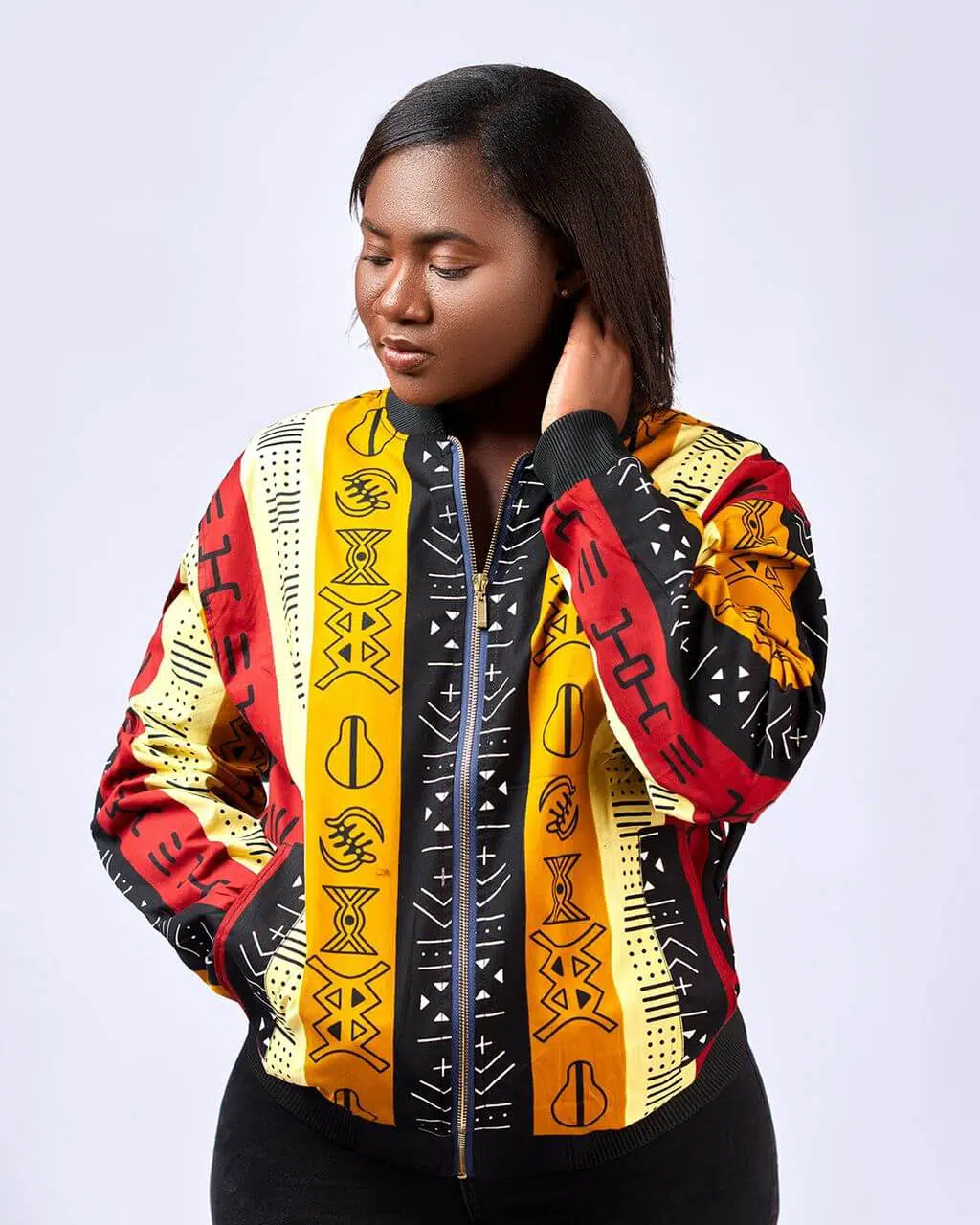 Ladies Kente Print Bomber Jacket