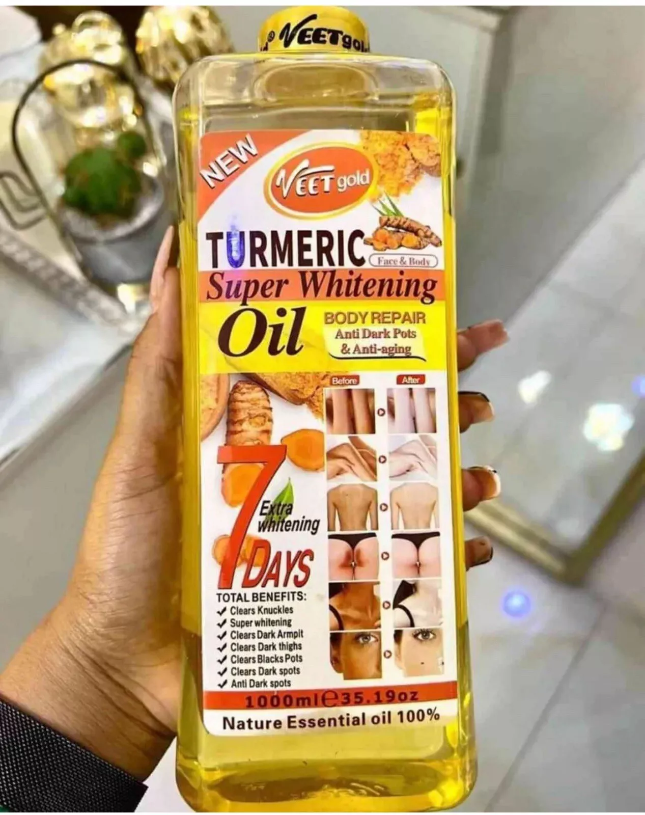 Veetgold Turmeric Oil Face & Body Corrector, WHITENING & GLOWING OIL & Repair Oil Veet Gold 1000ml
